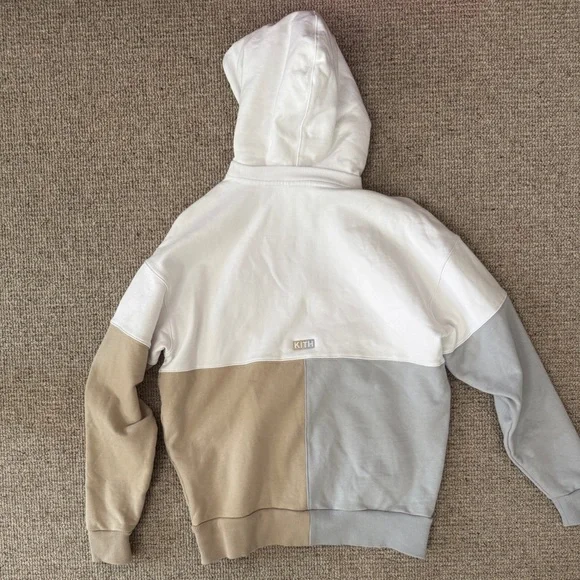 Kith Unisex Hoodie Colorblock College Sweatshirt in White, Gray, Tan - Picture 2 of 13